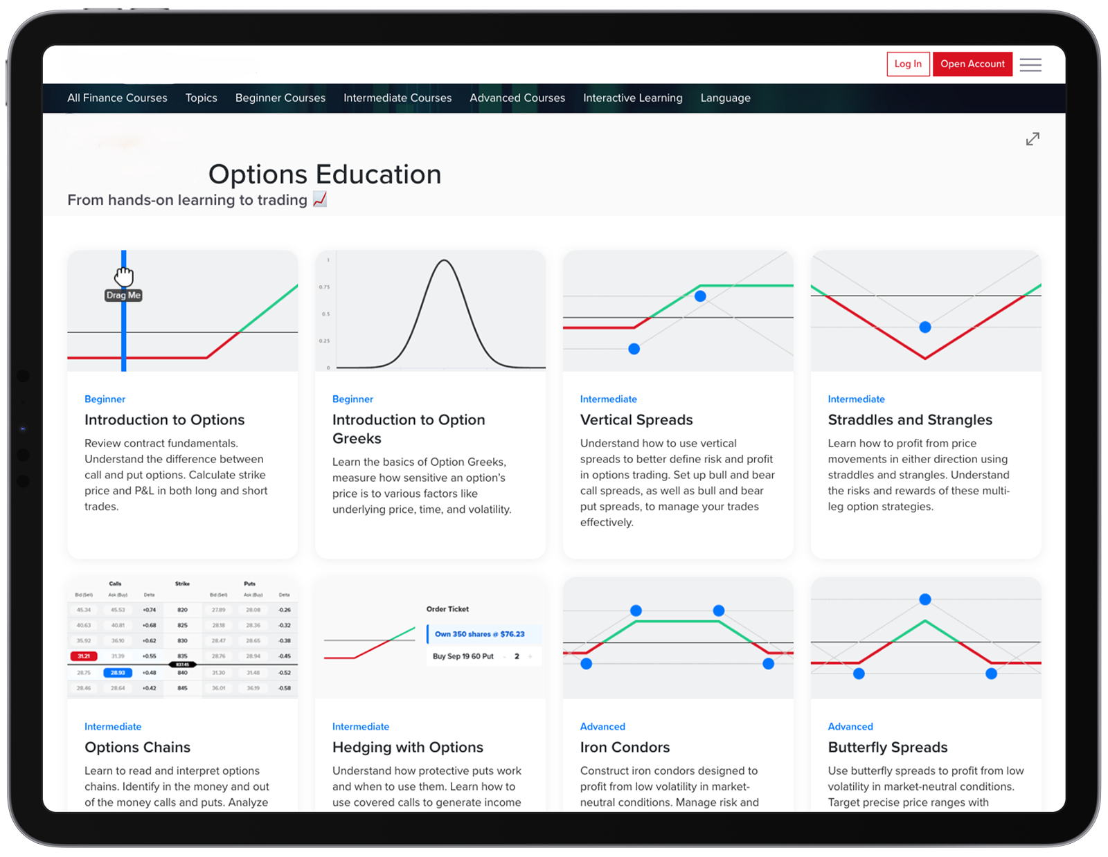 iPad showing Stockee Campus with Options Education